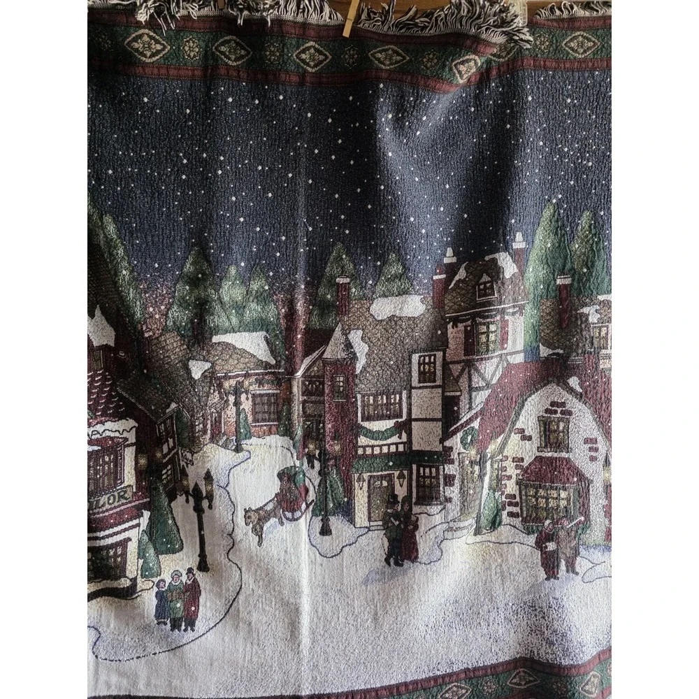 Chatham Christmas Village Throw Royal Tapestry Vintage Cotton USA